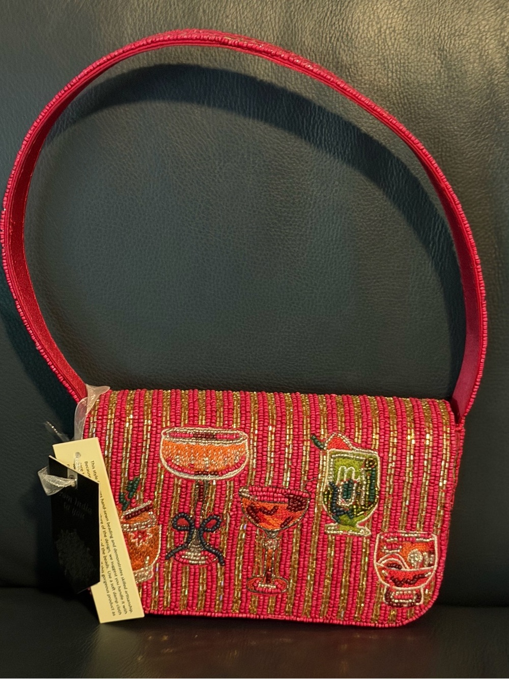Women's Red Beaded  Cocktail Shoulder Bag - Stylish Evening Accessory